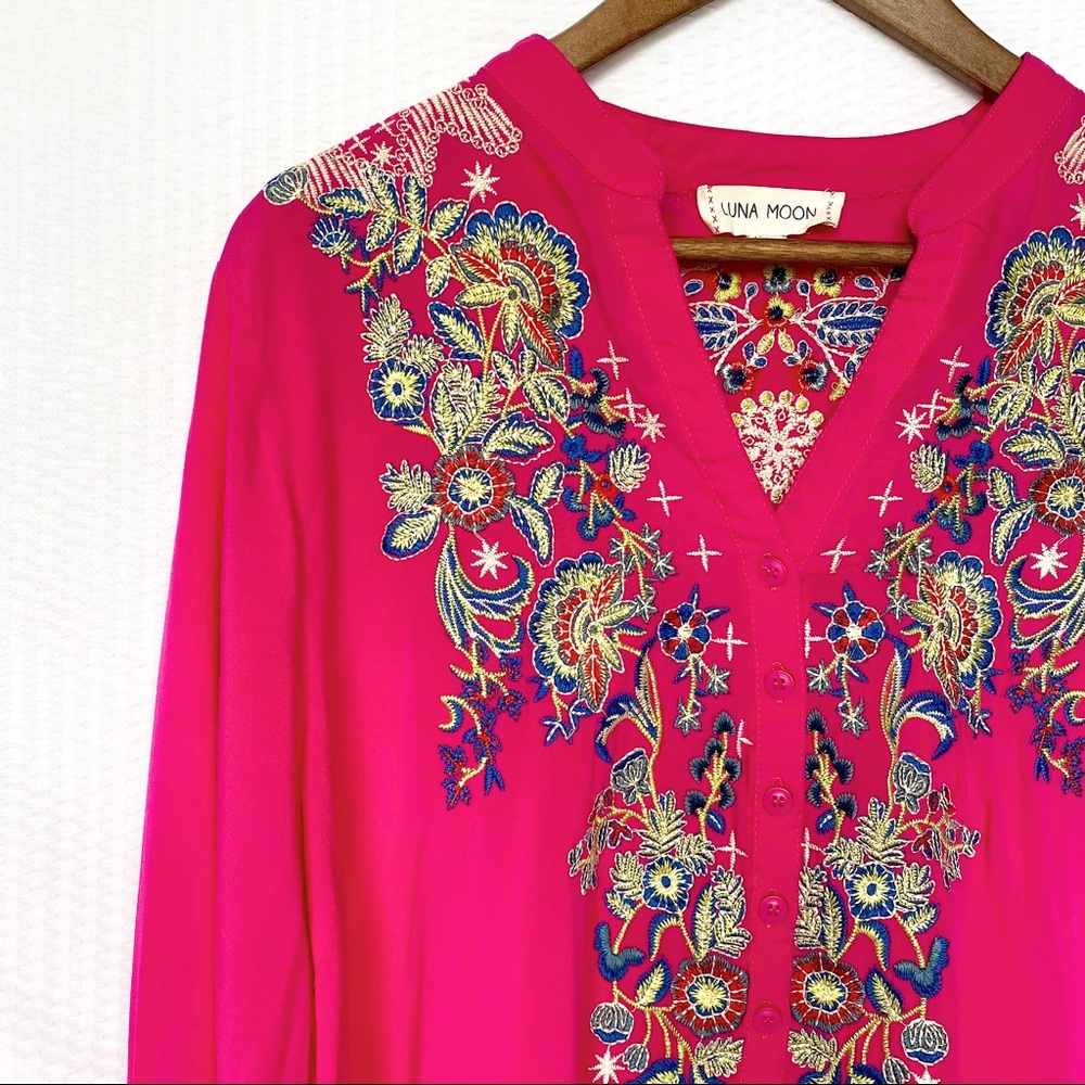 Anthropologie Luna Moon Hot Pink X-Large Blouse